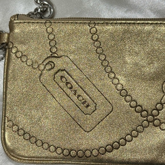 Coach Wristlet Wallet Leather Metallic Gold Chain Logo Spellout Y2K New - Picture 2 of 8